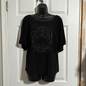 Bleeker & McDougal Black Cropped Dolman Sleeve Beaded Tiger Top Sz L*